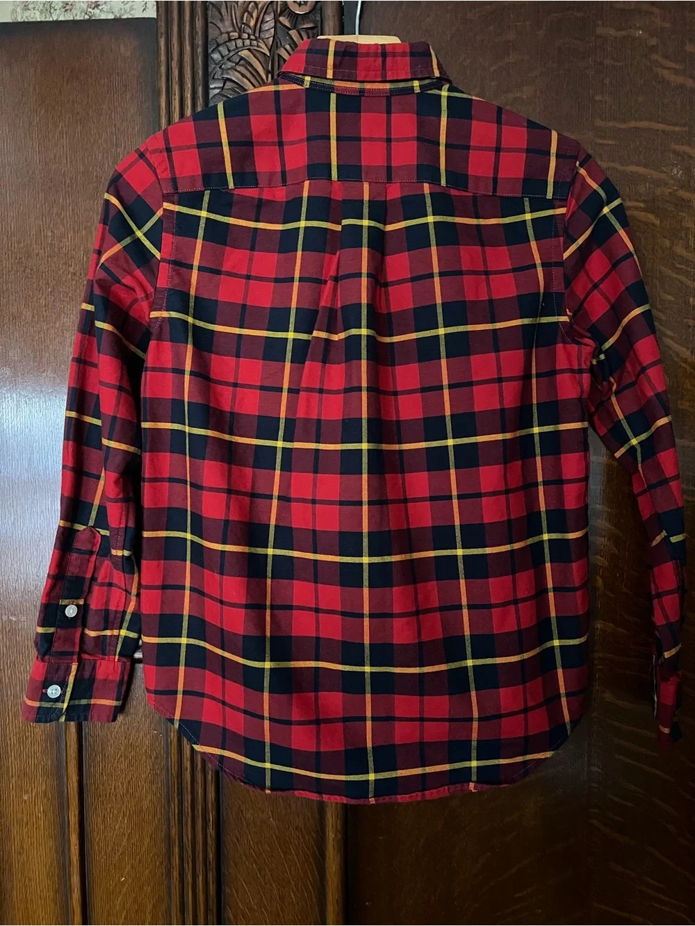 Ralph Lauren Red Plaid Button-Down Shirt with Yellow Accent